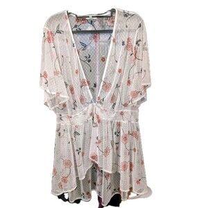 MAURICES 3X White  Mesh Floral Sheer Button Waist Witchy Whimsygoth Boho Top